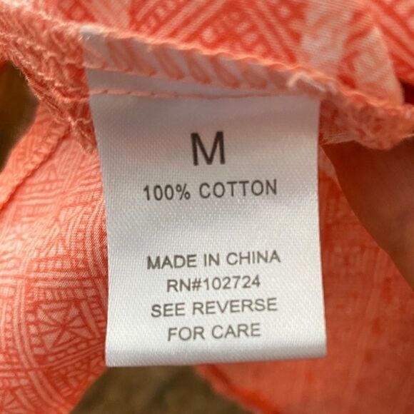 Hester Orchard Sz M BOHO Orange Print Pheasant Cap Sleeves Relaxed Blouse - Picture 9 of 10